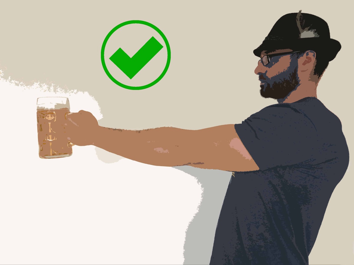 Official USSA example of correct form: arm straight out and level with the ground, elbow locked, stein held by the handle